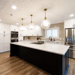 open concept kitchen with large island counter