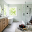 A renovated bathroom showcasing the results of professional bathroom remodeling with updated fixtures, tile, and layout.