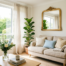 Bright living room showing how to brighten up a dark room with layered lighting, light paint, and a large window